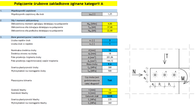 Połączenie śrubowe zakładkowe zginane kategorii A