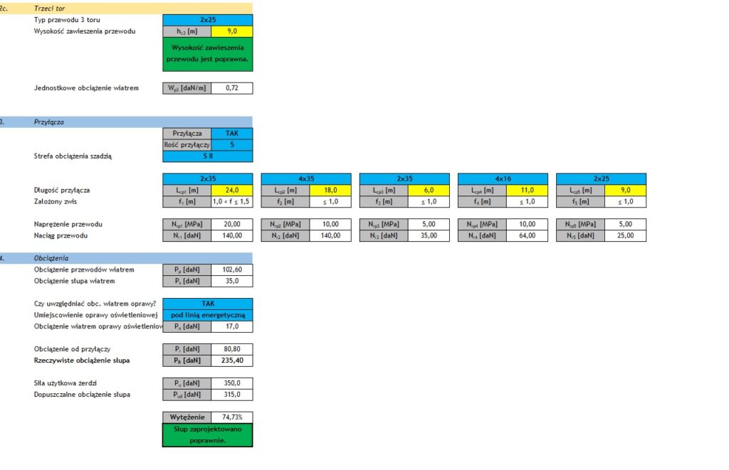 Kalkulator słupy niskiego napięcia